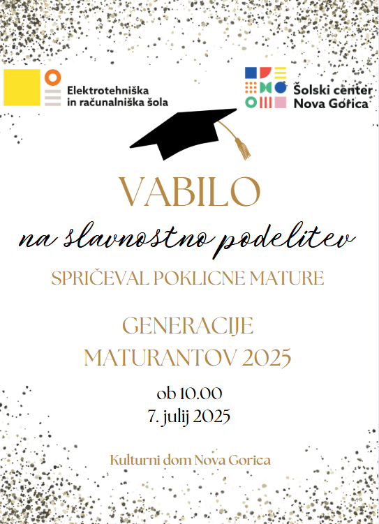 Vabilo na podelitev maturitetnih spričeval ERŠ